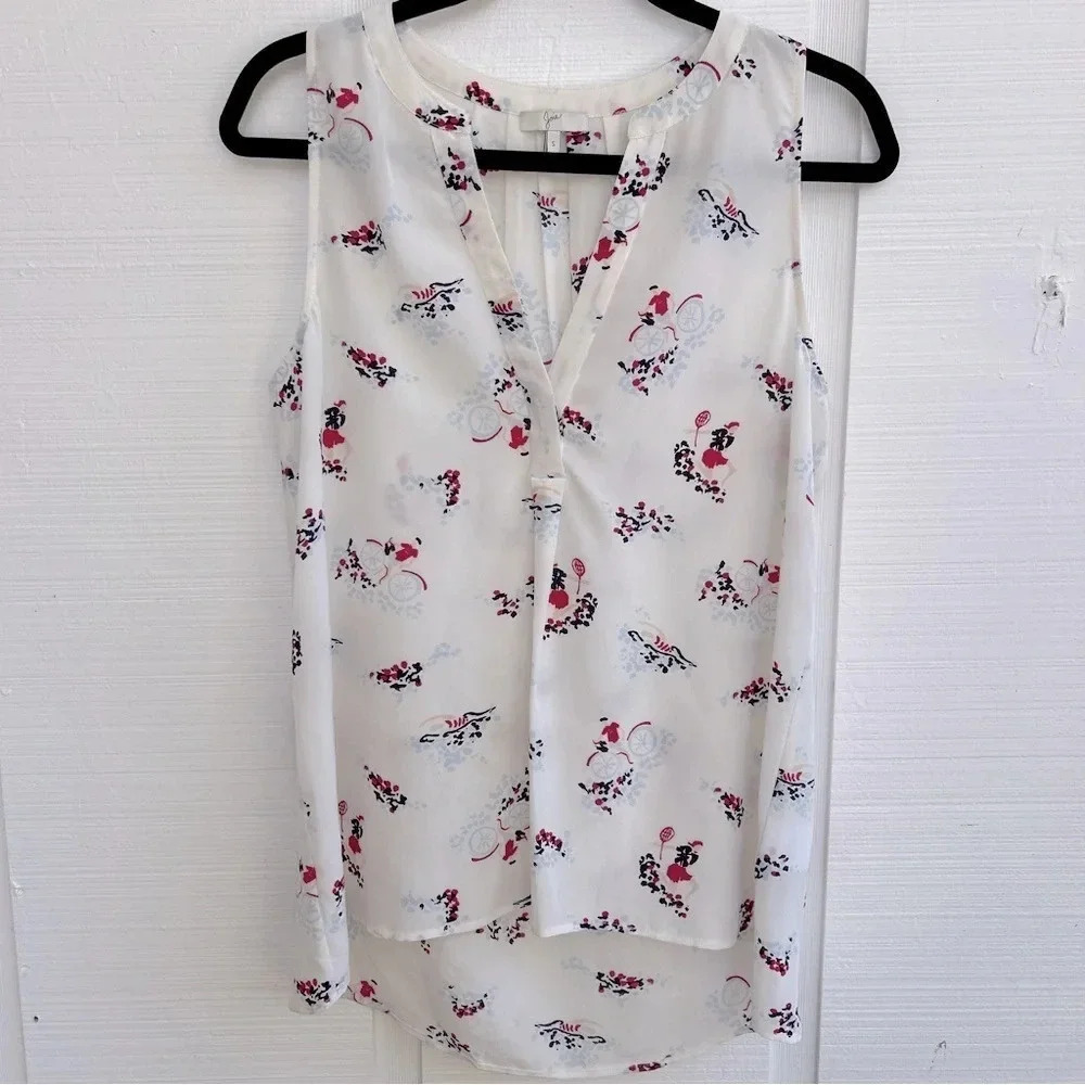 Joie Women’s Preppy Old Money 100% Silk Aruna All Over Print Sleeveless Blouse S
